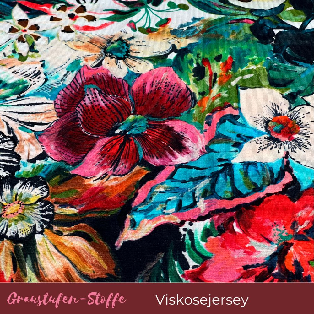 Viskosejersey Boho Stoff, grün rot